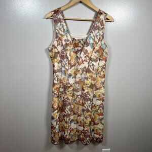 Sundance Evelyn Silk Floral Dress Size 12 Brown Yellow Sleeveless Event Wedding